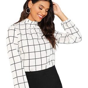 Printed stand collar long sleeve workwear blouse
